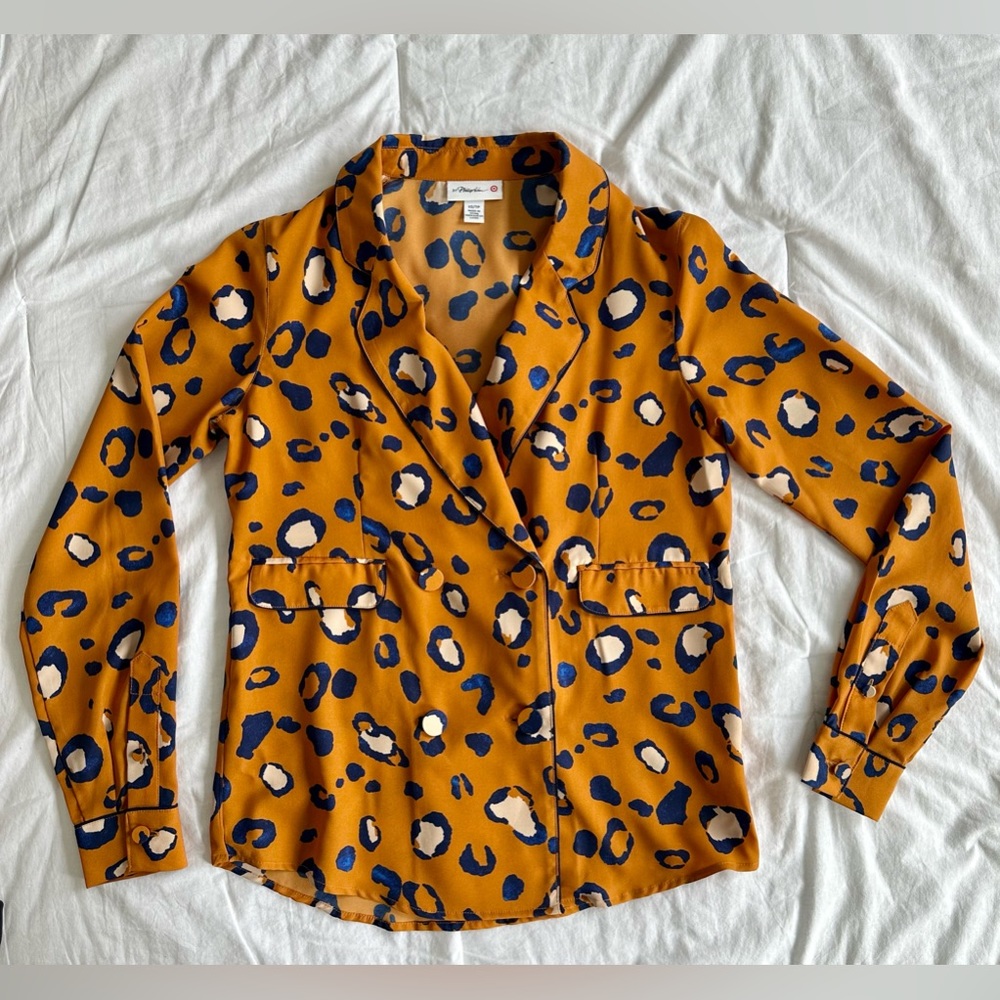 EUC Phillip Lim 3.1 Target Yellow Orange Blue Leopard Double Breasted Blouse XS